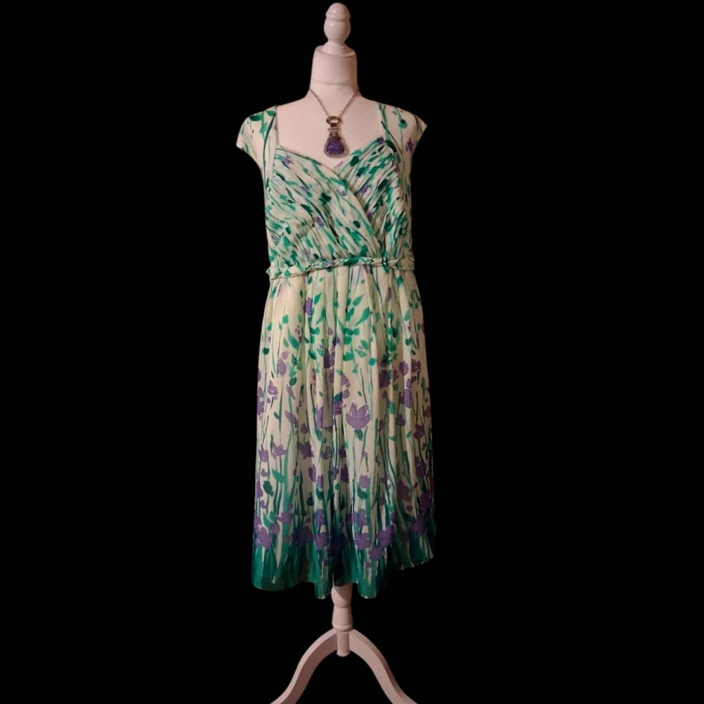 Jessica London Purple and Green Sleeveless Sundress Midi